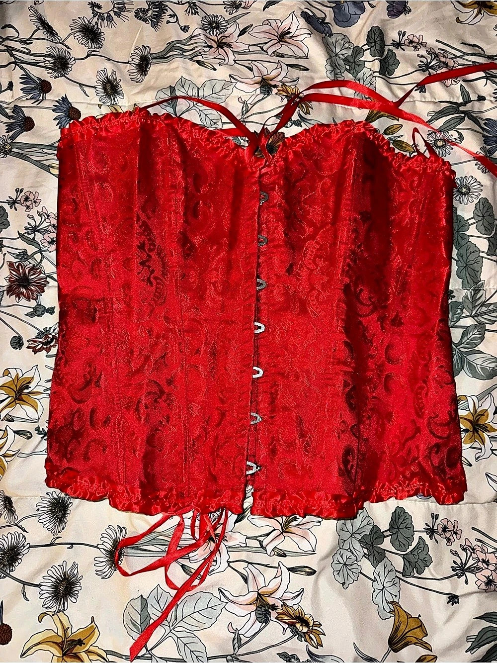 Red Lace-Up Corset Top Like New